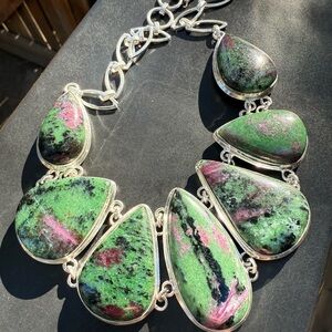Ruby Zoisite Necklace! Handmade Gemstones and 925 Stamped Sterling Silver!